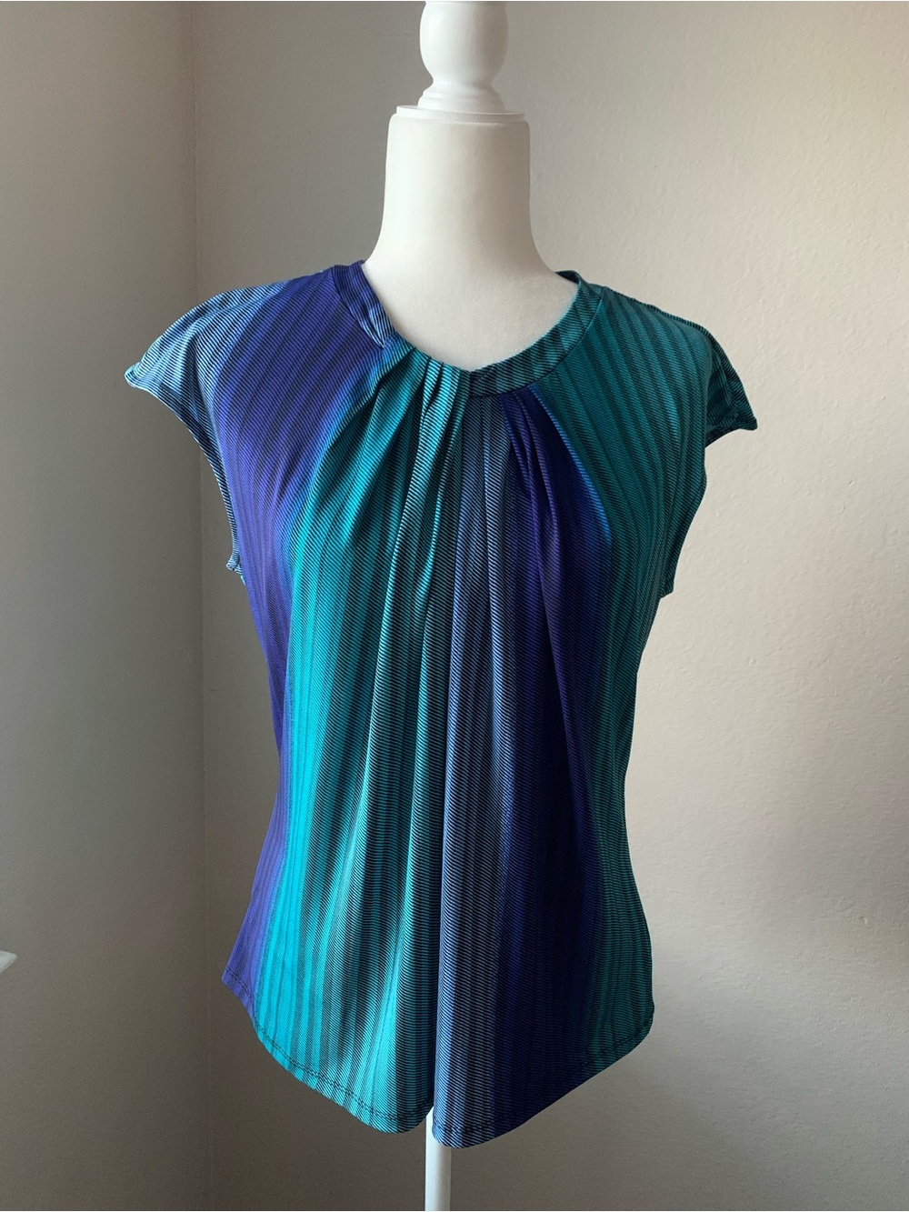 Worthington Striped Cap Sleeve Top in Teal & Blue